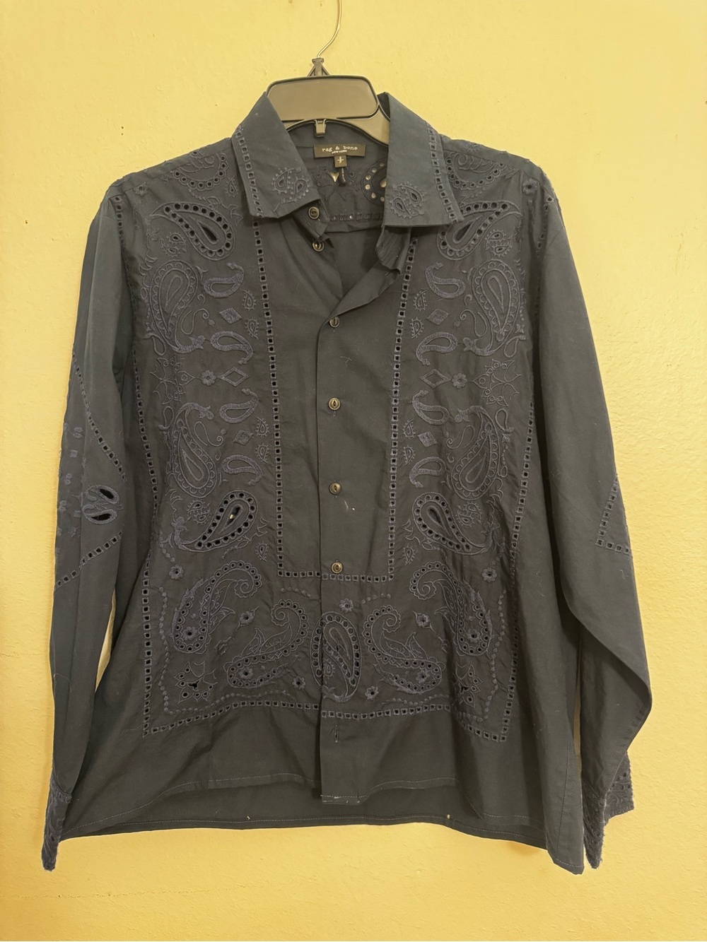 rag & bone Navy Paisley Eyelet Button-Front Shirt